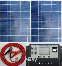 100W (= 2x 50w) Solar Panel +6m cable clip + 10A LCD USB Charger 12v 24v Battery