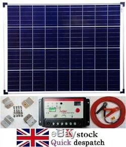 100w 12v Solar Panel +10A Charger Controller + cable with fuse clips + bracket Kit