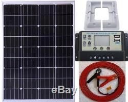 100w Solar Panel +10A LCD battery charger 2x5V USB +7m cable & Clips +C brackets