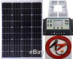 100w Solar Panel +10A LCD battery charger 2x5V USB +cable & Clips & brackets kit