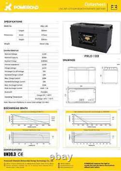 12V 100AH LEISURE LITHIUM BATTERY LOW HEIGHT 110 AMP DUAL PURP 353 x 175 x 190