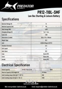12V 110Ah Predator Batteries Sealed Lead Acid Low Box Leisure Battery