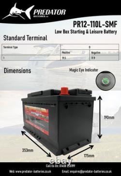 12V 110Ah Predator Batteries Sealed Lead Acid Low Box Leisure Battery