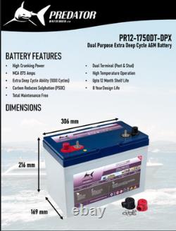 12V 115AH PR12-1750DPX Dual Terminal Super Cycle AGM Battery