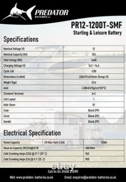 12V 120AH Predator Batteries Deep Cycle Leisure & Marine Battery Dual Posts
