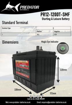 12V 120AH Predator Batteries Deep Cycle Leisure & Marine Battery Dual Posts