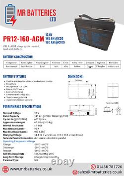 12V 160Ah VRLA AGM sealed battery for Leisure, Marine, Solar, CCTV and more