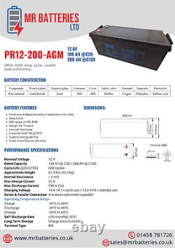12V 200Ah VRLA AGM battery for Leisure, Marine, Solar, CCTV and more