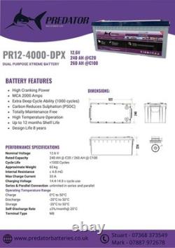12V 260AH Predator Dual Purpose Leisure Battery Energy Storage Campervan
