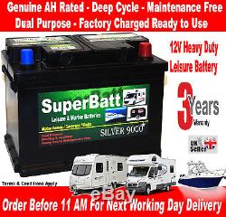 12V 75AH SuperBatt LH75 Deep Cycle Leisure Battery Caravan Motorhome Campervan