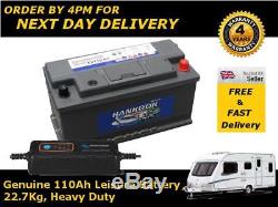 12V Low Height 110AH Leisure Battery Caravan Motorhome 4 Yr Warranty & Charger