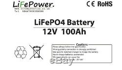 12v 100ah Lithium Leisure Battery LiFePO4 storage, solar, boat, caravan, yacht