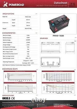 12v 150ah Leisure Lithium battery Self Heating Boats Camper Low Height PRHD 150D