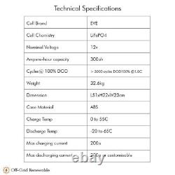 12v Lithium Leisure Battery 300Ah LiFePO4 Motorhome Boat Barge Off-Grid DC9.74
