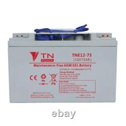 12v TN Deep Cycle Low Height AGM Leisure Battery 75Ah Boat Motorhome DC9.15