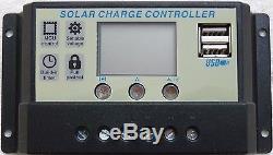 25w x 2 (50w)Solar Panel + 10A LCD 12V 24V battery charger 2 x 5V USB +10m cable