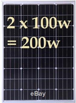 2 x 100W = 200w Mono PV Solar Panel /w 3m cable for 12v 24v battery Caravan RV