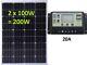 2 X 100w = 200w Mono Solar Panel + 20a Lcd 12v 24v Battery Charger 2 X Usb 5v