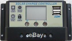 2 x 100w = 200w Mono Solar Panel + 20A LCD 12V 24V battery charger 2 x USB 5V