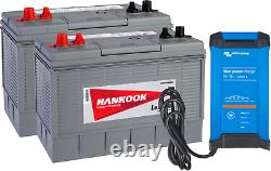 2x 100Ah Deep Cycle Leisure Battery & IP22 15A 3 outs Victron Charger