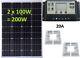 2x 100w = 200w Mono Solar Panel +20a Lcd 12v 24v Charger 2x Usb 5v + Con Bracket