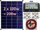 2x 100w = 200w Solar Panel +20a Lcd 12v 24v Charger Usb +brackets +4m Cable Sets