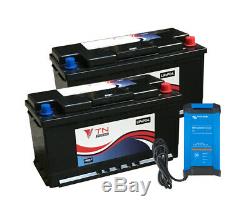 2x 110Ah Lithium Leisure Battery with IP22 12/20 Bluetooth Charger for Camper T5