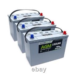 3 x PowerPlus HFB-130 12v 130ah AGM Leisure Batteries Solar Power Campervan