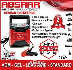 ABSAAR GPA15 12V/24V 10A Automatic Deep Cycle Battery Charger Leisure & Marine
