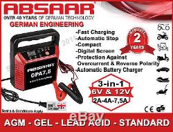 ABSAAR GPA7.5 6V / 12V 2A / 4A / 7.5A Automatic Leisure Marine Battery Charger