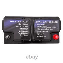AVON Low Profile AGM Battery 12V 100AH Campervan Motorhome Leisure Battery
