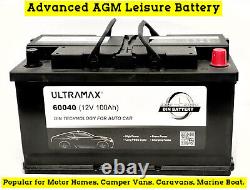 Campervan AGM Low Height Leisure Deep Cycle Battery 12v 100ah