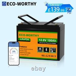 ECO-WORTHY 12V 100AH LiFePO4 Lithium Leisure Battery Bluetooth Motorhome Caravan
