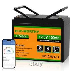 ECO-WORTHY 12V 100AH LiFePO4 Lithium Leisure Battery Bluetooth Motorhome Caravan