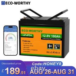 ECO-WORTHY 12V 100Ah Lithium Leisure Battery LiFePO4 Smart Bluetooth Caravan RV