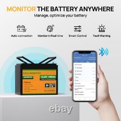 ECO-WORTHY 12V 100Ah Lithium Leisure Battery LiFePO4 Smart Bluetooth Caravan RV