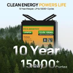 ECO-WORTHY 12V 100Ah Lithium Leisure Battery LiFePO4 Smart Bluetooth Caravan RV