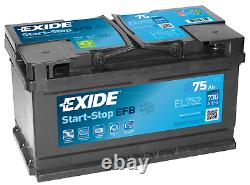 Exide Efb EL752 75Ah Start-Stop Car Battery now Ready for Use