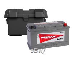 Hankook XV110 110Ah 12V Leisure Battery & Battery Box Package, Heavy Duty Caravan
