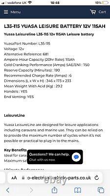 L35-115 Yuasa Leisure Battery 12V 115Ah Caravan And Motorhome