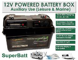 Leisure Battery 12V 90AH + Battery Box + 4A Charger Deep Cycle AGM Caravan Boat