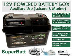 Leisure Battery 12V 90AH Deep Cycle AGM + Battery Box Caravan Boat Solar