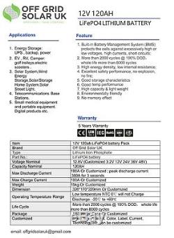 Lifepo4 Leisure battery 12v 120ah Solar Motorhome Yacht Canal caravan scooter