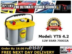 Optima YTS 4.2 Yellow Top Leisure AGM Battery 12V No Maintenance