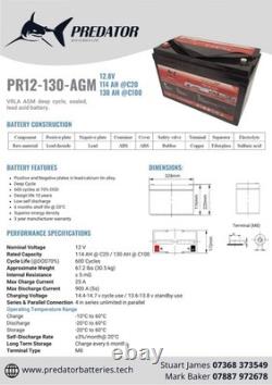 Predator AGM Leisure Battery 12v 130Ah with M8 Terminals
