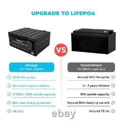 Renogy 12V 170Ah Lithium Leisure Battery with BMS Protection 2000+ Deep Cycles
