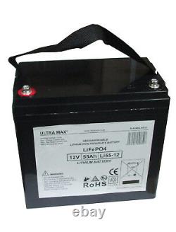 ULTRAMAX LEISURE BATTERY 12V 55Ah LiFePO4 LITHIUM MOTORBOAT BATTERIES